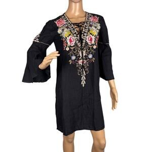 Johnny Was Kitti Lace Up Swing Tunic Dress Embroidered SZ S NWT Boho Indie